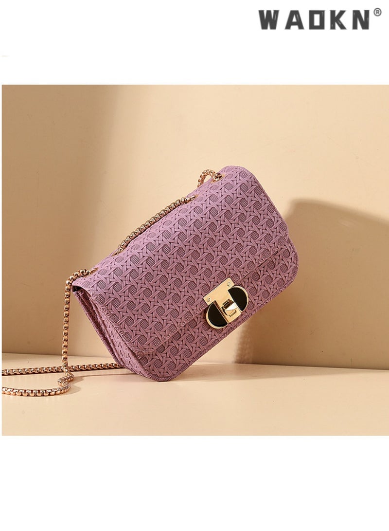 WAOKN Fashionable woven chain crossbody small bag, exquisite square single-shoulder underarm bag, versatile new women's bag（Purple） - Image 2