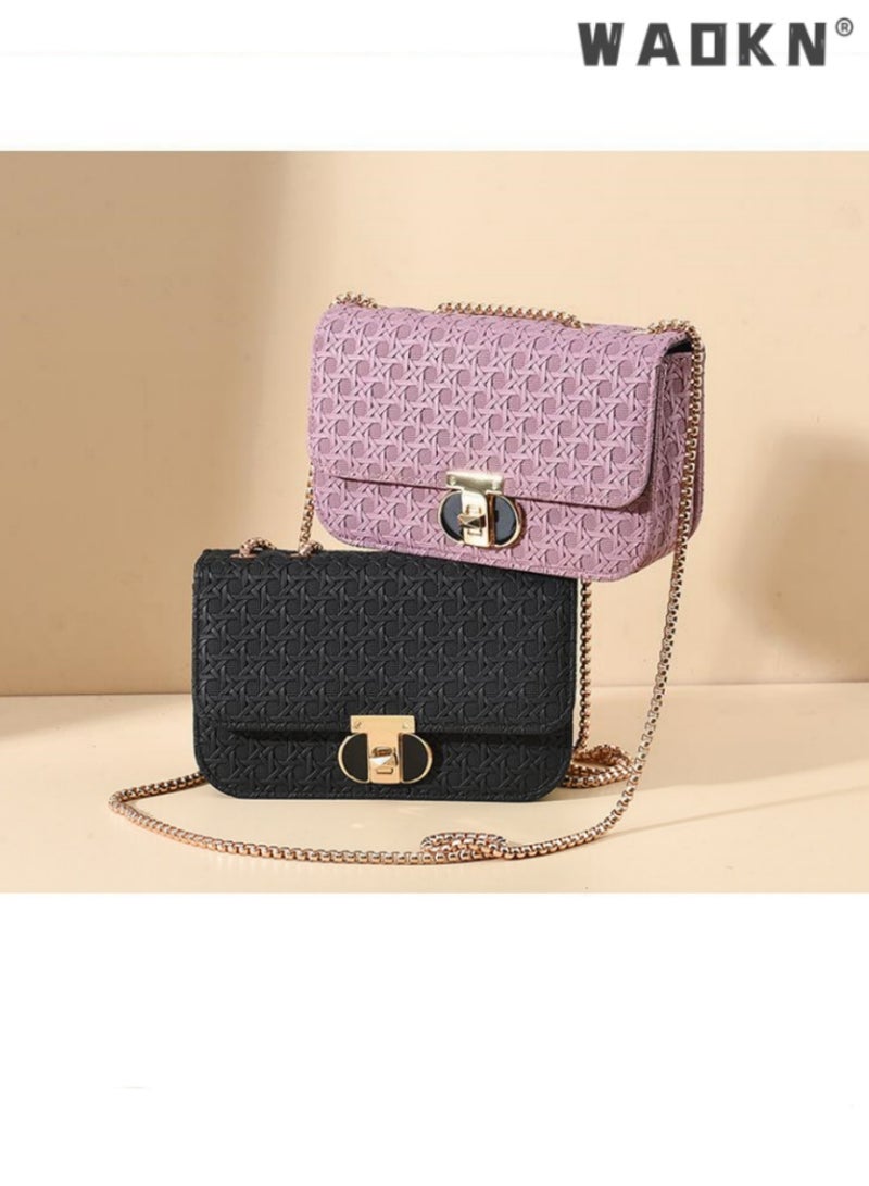 WAOKN Fashionable woven chain crossbody small bag, exquisite square single-shoulder underarm bag, versatile new women's bag（Purple） - Image 3