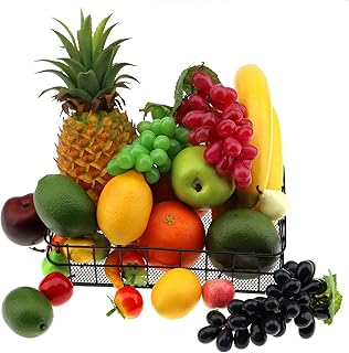 Woration سلة فواكه سوداء وورايشن 25 قطعة مجموعة فواكه صناعية محاكاة فواكه مصغرة زائفة أناناس 3 رؤوس - Image 1