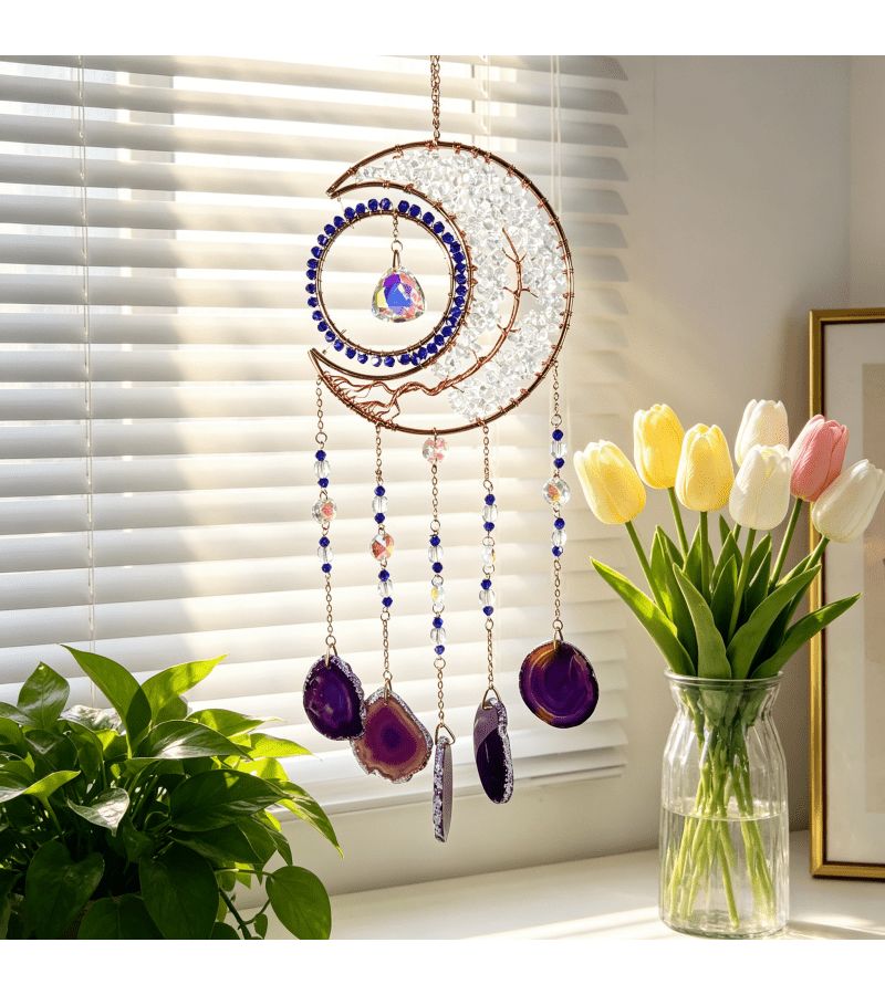 Crystal Agate Multicolor Wind Chime Deep Blue Secret Realm Healing Hanging Ornament for Bedroom Balcony Home Decor Gift - Image 3