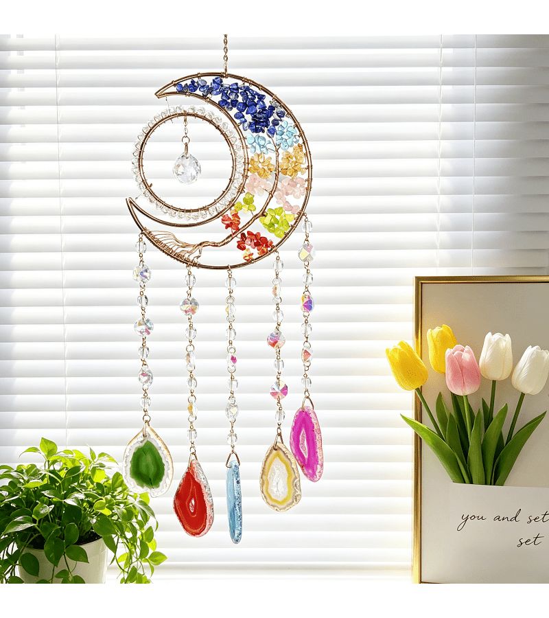 Crystal Agate Multicolor Wind Chime Deep Blue Secret Realm Healing Hanging Ornament for Bedroom Balcony Home Decor Gift - Image 5