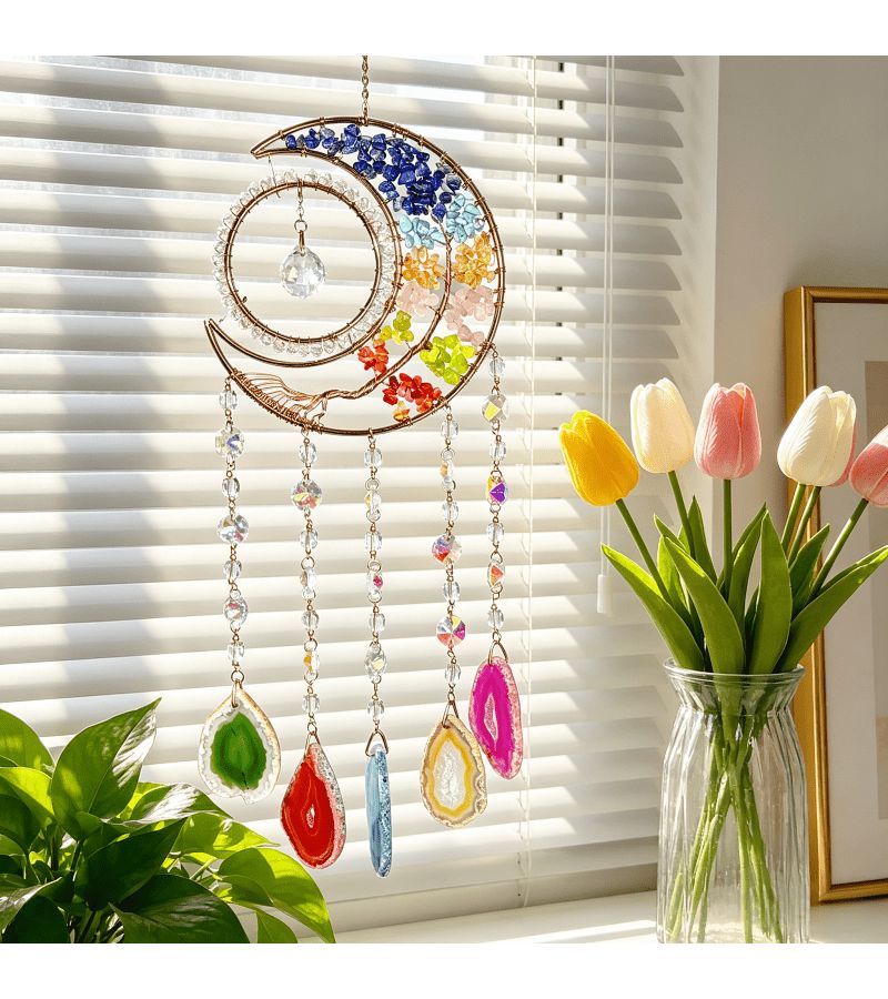 Crystal Agate Multicolor Wind Chime Deep Blue Secret Realm Healing Hanging Ornament for Bedroom Balcony Home Decor Gift - Image 1