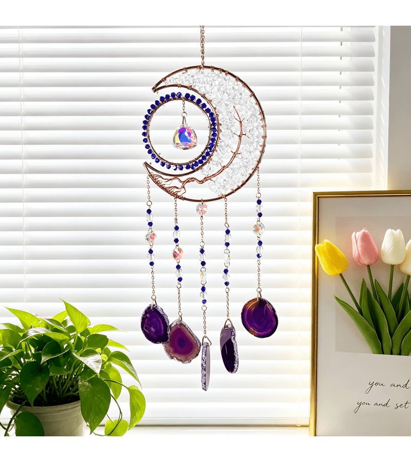 Crystal Agate Multicolor Wind Chime Deep Blue Secret Realm Healing Hanging Ornament for Bedroom Balcony Home Decor Gift - Image 4