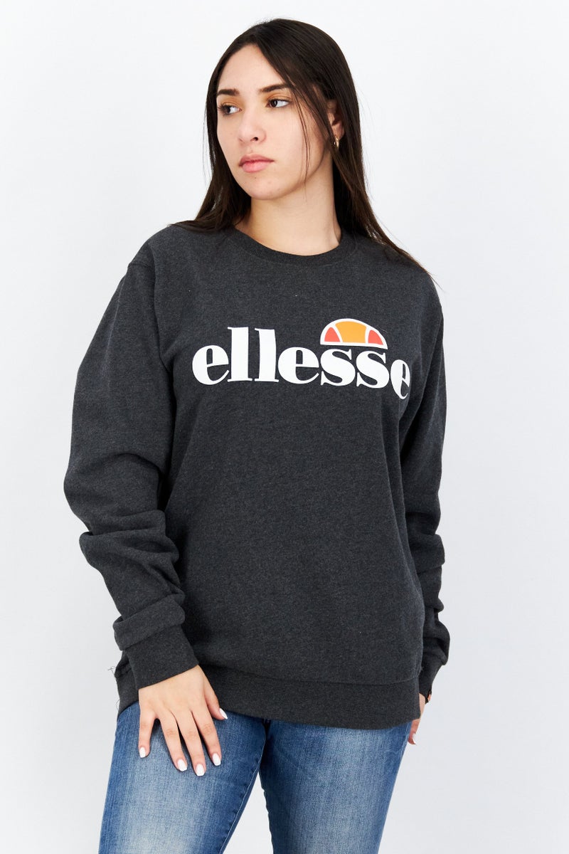Ellesse Women Crew Neck Long Sleeve Brand Logo Sweatshirts, Dark Grey Heather - Image 1