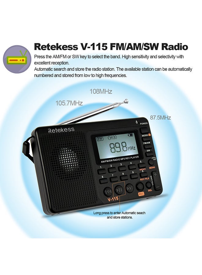 Retekess FM Radio Multiband Radio Receiver V293 Black - Image 4