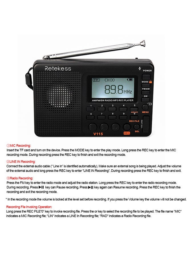 Retekess FM Radio Multiband Radio Receiver V293 Black - Image 2