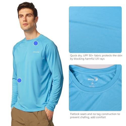 baleaf Men's Sun Protection Shirts UV SPF T-Shirts UPF 50+ Long Sleeve Rash Guard Fishing Running Quick Dry Blue Size S - Image 3