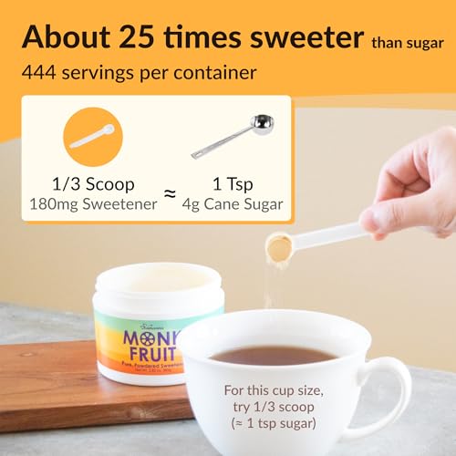 NAMANNA Pure Monk Fruit Sweetener No Erythritol-Zero Calorie Sugar Substitute, Zero Carb, Natural Sweetener From Monk Fruit Extract, Great For Coffee, Baking, Diabetics, Paleo and Keto Diet Friendly, Sugar Free, No aftertaste, Non GMO, Vegan (7% Mog V, 80g, 444 Servings) - 1 Pack - Image 3