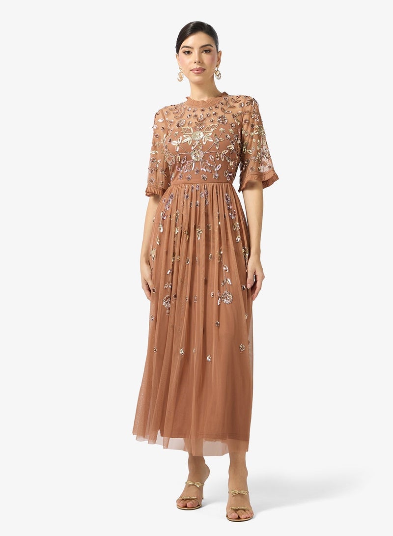 فروك اند فرل فستان ميدي بياقة مستديرة مطرز - Image 4