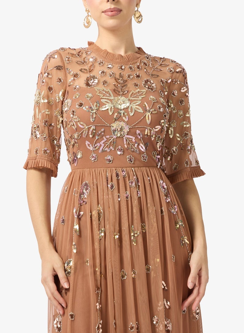 فروك اند فرل فستان ميدي بياقة مستديرة مطرز - Image 3