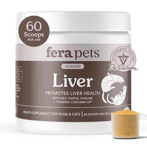 Fera Pets Liver Supplement for Dogs & Cats with Milk Thistle, Choline & Turmeric - Organic Botanicals - Enhances Liver Function, Immunity, Detoxification, & Metabolic Function - Powder - 60 Scoops - Image 1