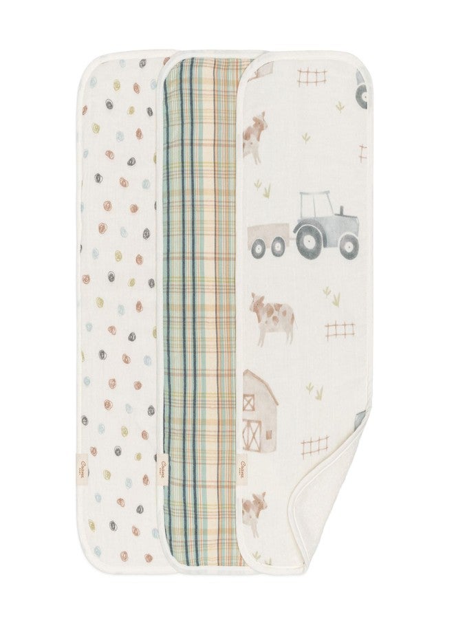 Crane Baby Burp Cloths Set, 3-pc. Charlie Farmhouse Tractor Collection, Soft 100% Cotton Muslin Burp Cloths for Baby Boys and Girls, Farm Nursery Décor - Image 1