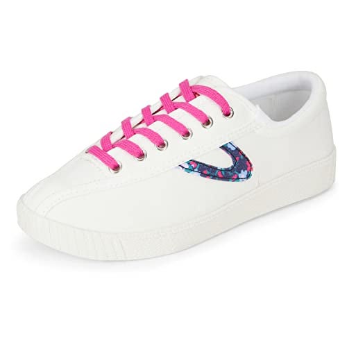 TRETORN Nyliteplus Canvas Sneakers Womens Laceup Casual Tennis Shoes Classic Vintage Style WhiteFushiaFloral 75 - Image 1