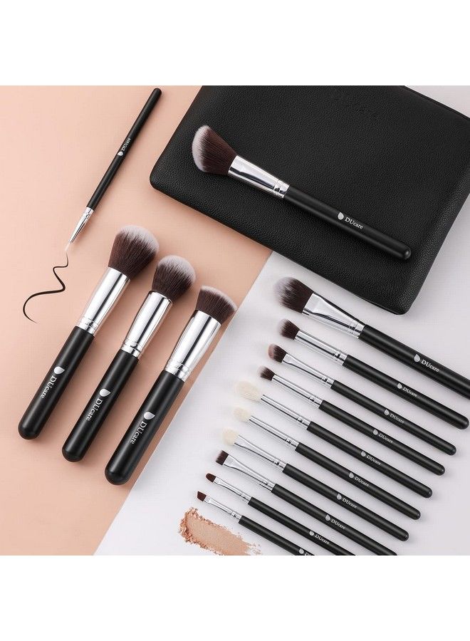 DUcare مجموعة فرش مكياج مكونة من 15 قطعة مع حقيبة من فرش الكابوكي الاصطناعية الفاخرة لمزج كريم الأساس وأحمر الخدود وكحل العيون وظلال العيون وخافي العيوب ومجموعة فرش الشفاه باللون الأسود - Image 5