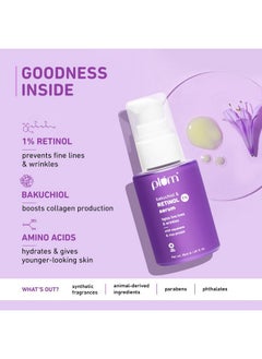 Plum 1% Retinol Anti-Aging Night Face Serum With Bakuchiol | Boosts Collagen, Reduces Fine Lines & Wrinkles | For Women & Men | Beginner-Friendly | Suits All Skin Types | 30 Ml  - Image 3