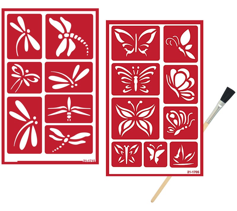 2 Reusable Glass Etching Stencils Set  Dragonfly Butterfly Theme Stencil  Etch Stencil Set Includes Brush Total 3 Items