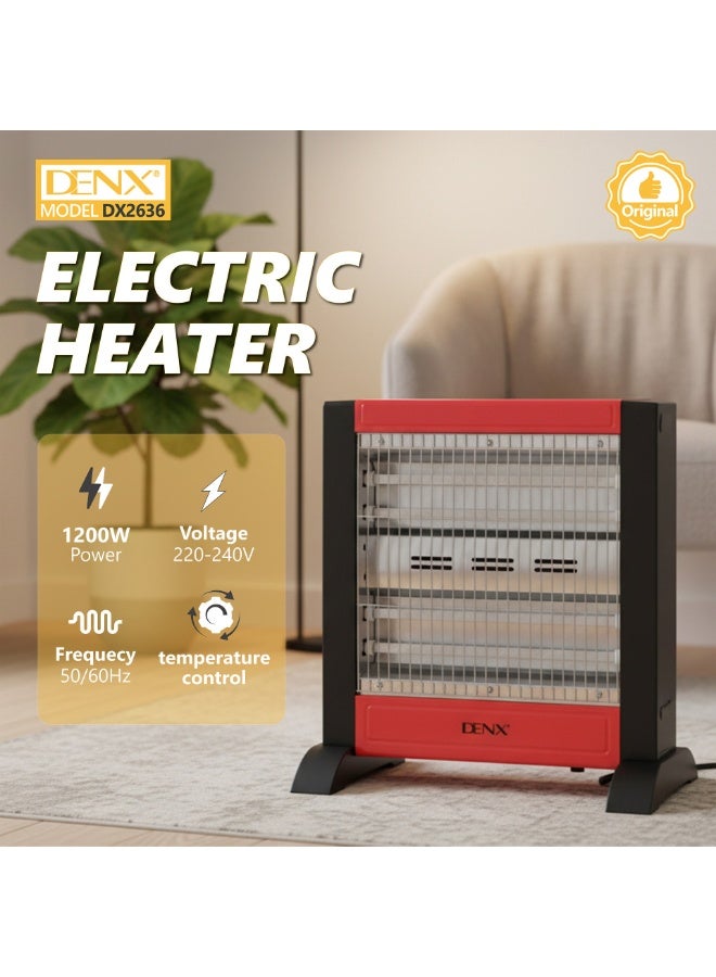 دينكس دفاية كهربائية مع 4 شمعات جهة واحدة 1200 واط متنقلة مع مفتاح تحكم بالحرارة , مدفأة كهربائية، وضعين تسخين مع حماية من الحرارة الزائدة، سخان كهربائي مع شبكة حماية، توزيع حرارة متوازن - Image 2