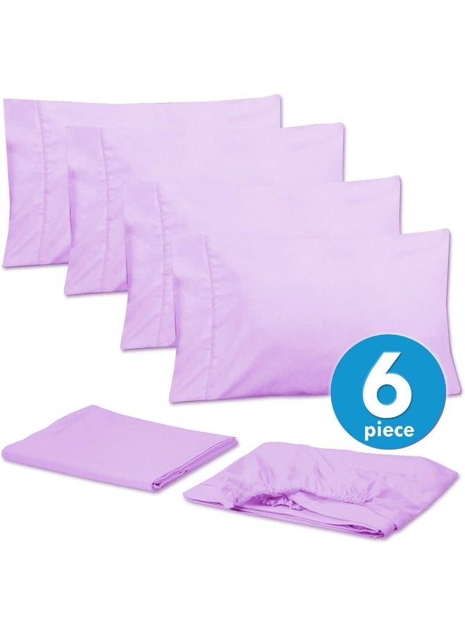 Sweet Home Collection Sweet Home Collection King Size Bed Sheets - 6 Piece 1500 Supreme Fine Brushed Microfiber Deep Pocket King Set Bedding - 2 Extra Pillow Cases, Great Value, King, Lavender  - Image 3