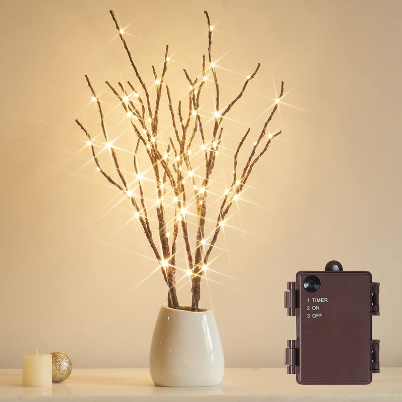 Fudios Fudios Lighted Branches with Timer 70 LED Fairy Lights 18in Battery Operated Willow Branches with Lights for Vase Christmas Holiday Home Decor 