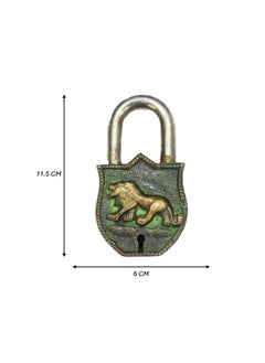 BHAVIKA DECOR BHAVIKA DECOR Brass Lion Padlock Vintage Style Antique Security Lock Functional Pad Lock with 2 Keys Green  - Image 4