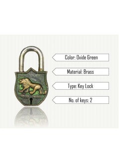 BHAVIKA DECOR BHAVIKA DECOR Brass Lion Padlock Vintage Style Antique Security Lock Functional Pad Lock with 2 Keys Green  - Image 2