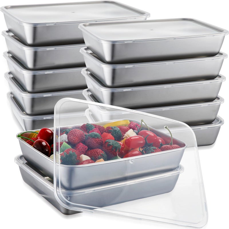 Teecyhooo 12 Pack Stainless Steel Food Storage Containers with Lids Lunch Box Stackable Snack Storage Boxes Reusable Food Container for Restaurant Travel - Image 1