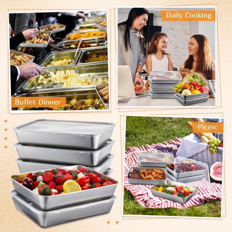 Teecyhooo 12 Pack Stainless Steel Food Storage Containers with Lids Lunch Box Stackable Snack Storage Boxes Reusable Food Container for Restaurant Travel - Image 5