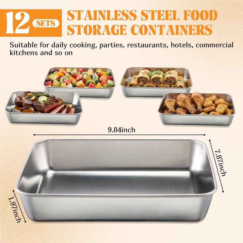 Teecyhooo 12 Pack Stainless Steel Food Storage Containers with Lids Lunch Box Stackable Snack Storage Boxes Reusable Food Container for Restaurant Travel - Image 3