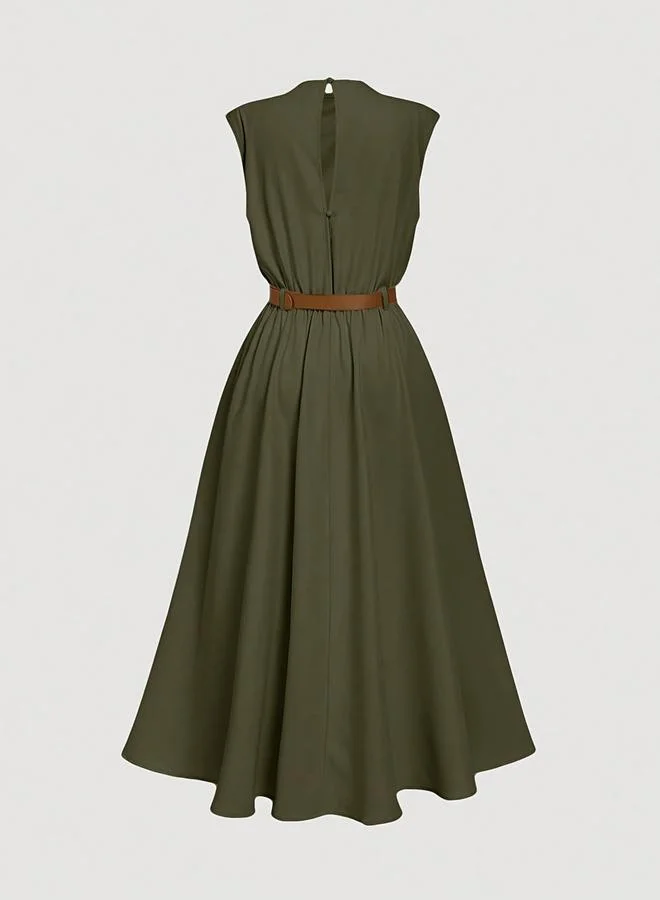Take Two Olive Sleeveless A-Line Midi Dress