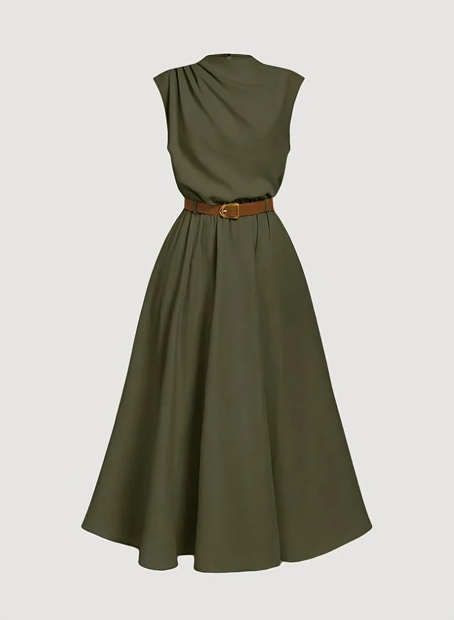 Take Two Olive Sleeveless A-Line Midi Dress