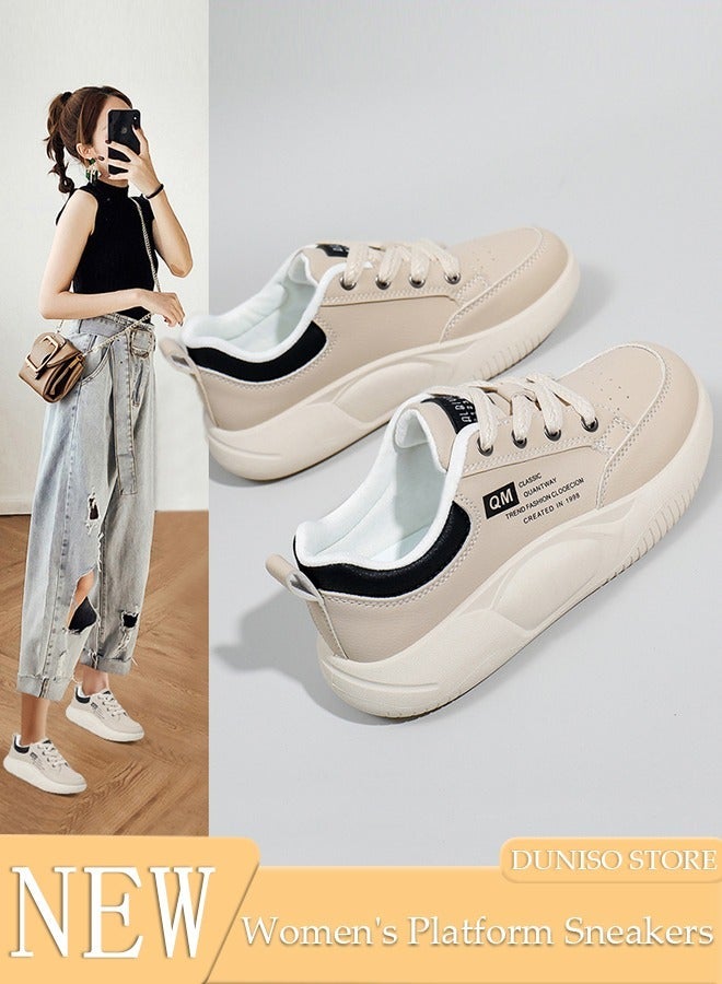 DUNISO Women's Platform Sneakers Low Top Walking Shoes for Lady Comfortable Lace Up Fashion Casual Shoes for Indoor Outdoor Travel Work - Image 1
