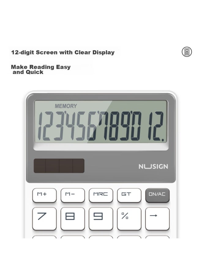 Nusign Fashion Office Calculator, German Creative Design, Large Buttons Dual Power Design, High-value Student Fourth-grade Calculator, White Ns042 - Image 3