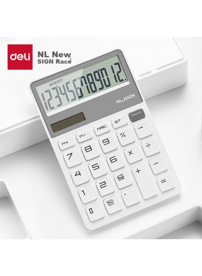 Nusign Fashion Office Calculator, German Creative Design, Large Buttons Dual Power Design, High-value Student Fourth-grade Calculator, White Ns042 - Image 1