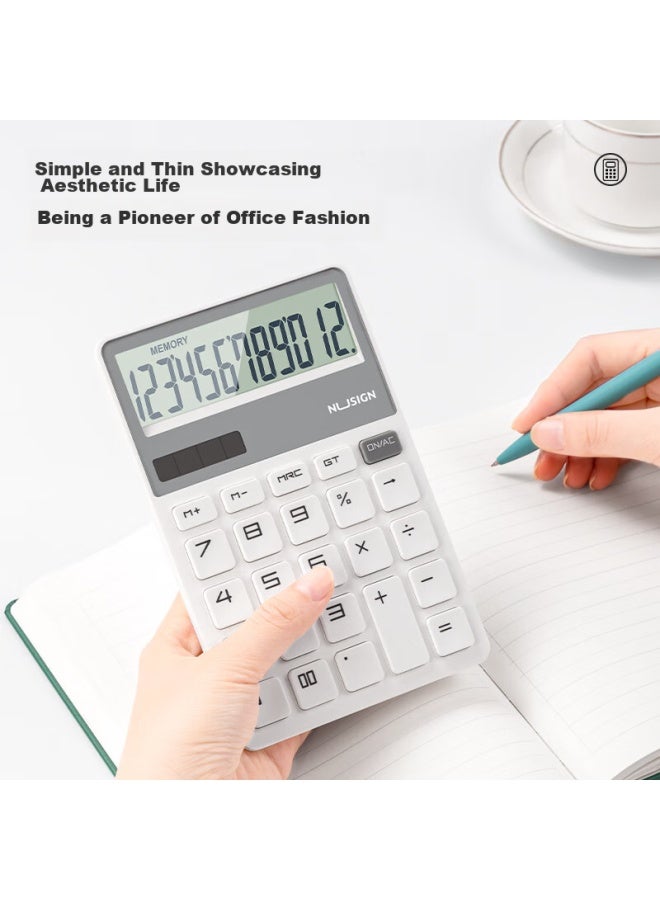 Nusign Fashion Office Calculator, German Creative Design, Large Buttons Dual Power Design, High-value Student Fourth-grade Calculator, White Ns042 - Image 2