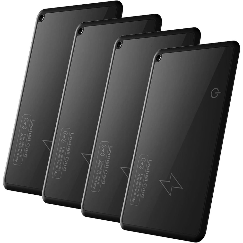 BT Tracker Ultra-Slim Card Item Locator with Sound Reminder Works with Find My for Keys Wallet Luggage Pet Bags Phone, 4 Pack ABS Black Lightweight Item Finder