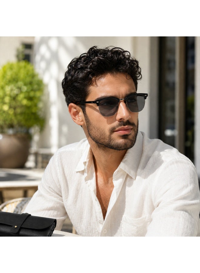 Photochromic Half Rim Sunglasses with Protective Case,  Black - Image 5