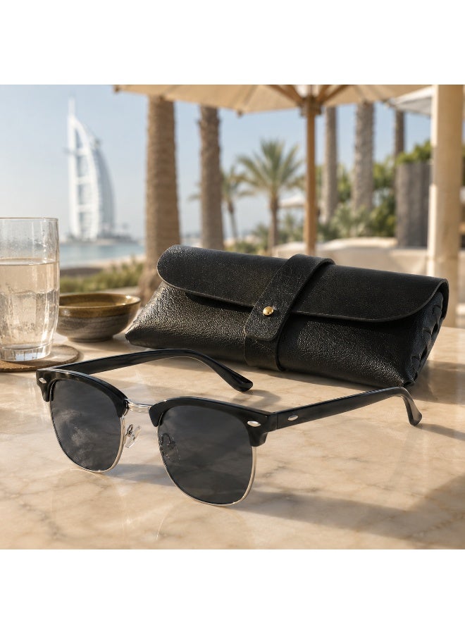 Photochromic Half Rim Sunglasses with Protective Case,  Black - Image 4