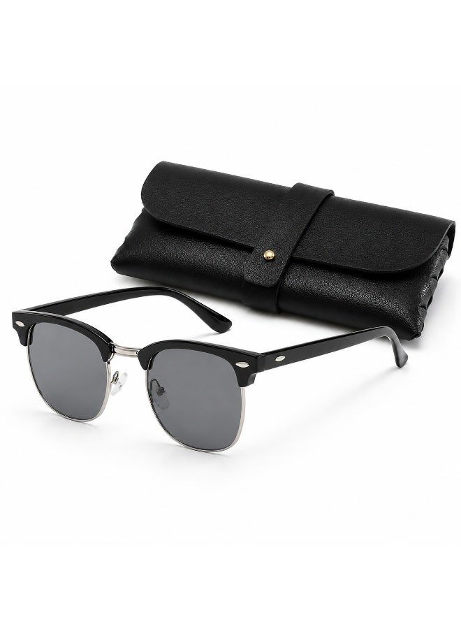 Photochromic Half Rim Sunglasses with Protective Case,  Black - Image 1