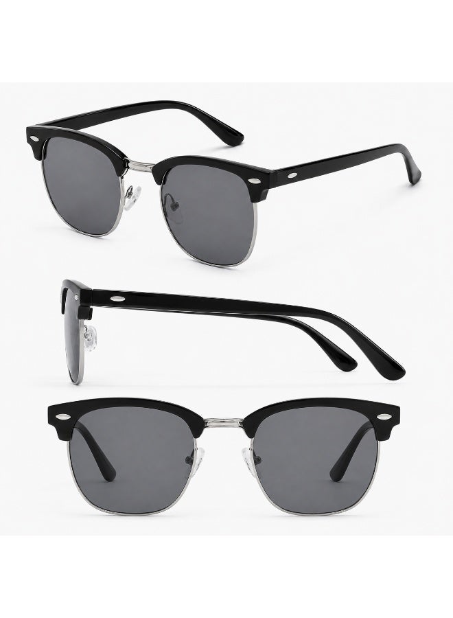 Unisex Photochromic UV400 Half-Rim Sunglasses with Protective Case, Black - Image 5