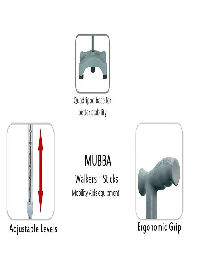 MUBBA 4 Leg Walking Stick Chrome Height Adjustable Walking Cane for Old Age People - Image 4