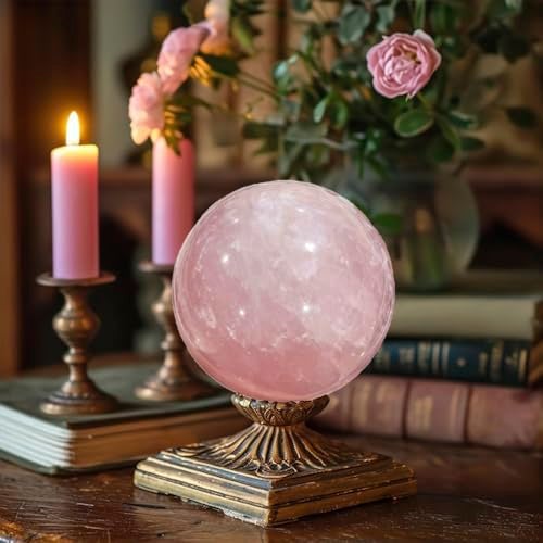 AierCrystal 7-10CM/2.75-3.93inch Big Pink Crystal Ball Polished Natural Rose Quartz Sphere Decorative Sphere Healing Crystals Ball Healing Stone Crafts Home Decor Ornament Gifts - Image 3