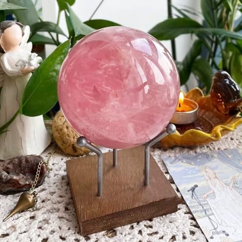AierCrystal 7-10CM/2.75-3.93inch Big Pink Crystal Ball Polished Natural Rose Quartz Sphere Decorative Sphere Healing Crystals Ball Healing Stone Crafts Home Decor Ornament Gifts - Image 4