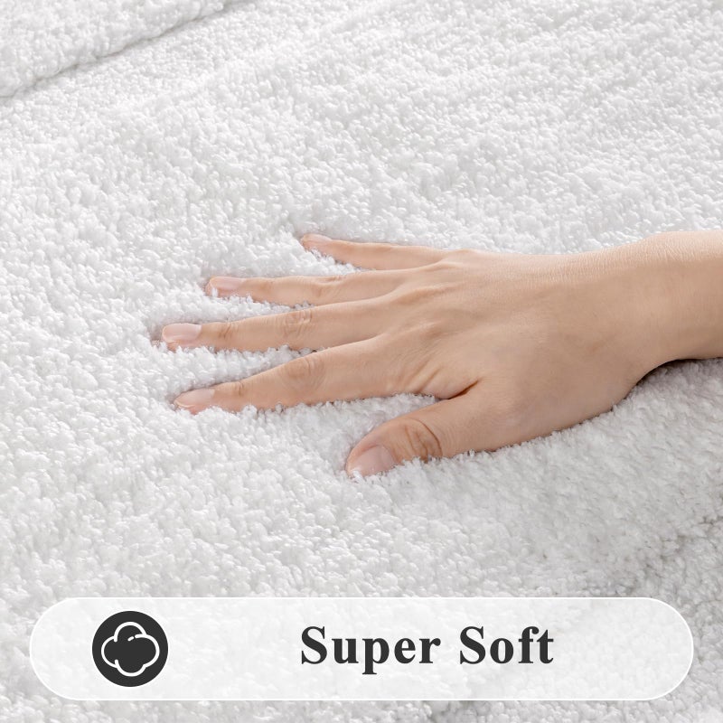 SHACOS White Bathroom Rugs Sets 3 Piece, 20"x32" + 20"x47" Non Slip Bath Mat and 20"x24" Toilet Rugs U Shaped Washable, Soft Fluffy Water Absorbent Bathroom Floor Mat - Image 3