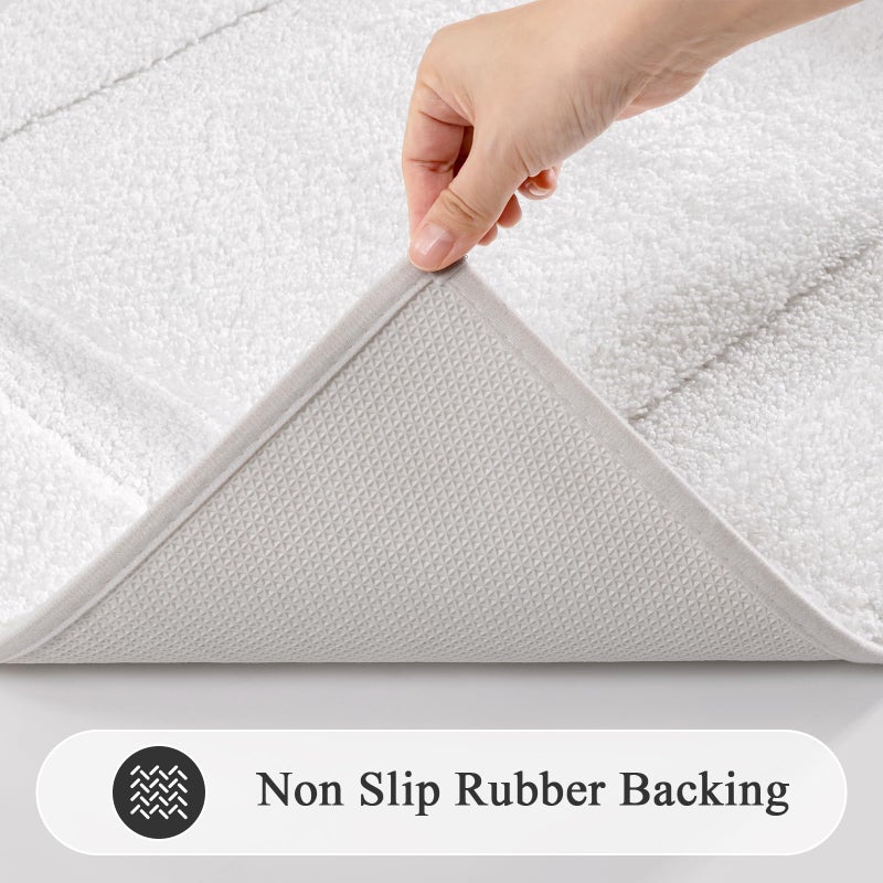 SHACOS White Bathroom Rugs Sets 3 Piece, 20"x32" + 20"x47" Non Slip Bath Mat and 20"x24" Toilet Rugs U Shaped Washable, Soft Fluffy Water Absorbent Bathroom Floor Mat - Image 4