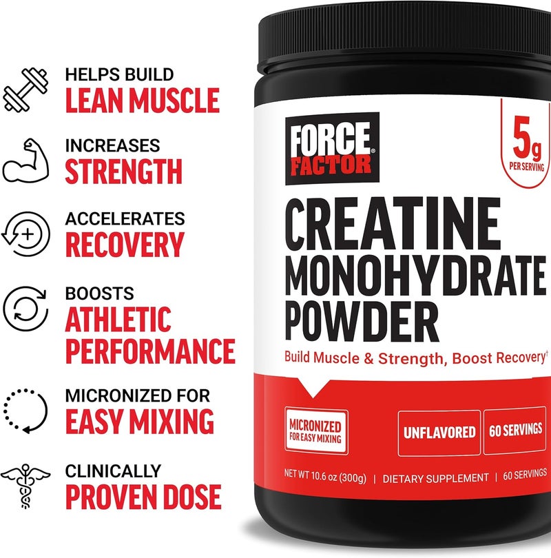 Force Factor Creatine Monohydrate Powder 5g Micronized Dose to Support Muscle Growth Strength Recovery Cognitive Health  Memory Unflavored 60 Servings - Image 2