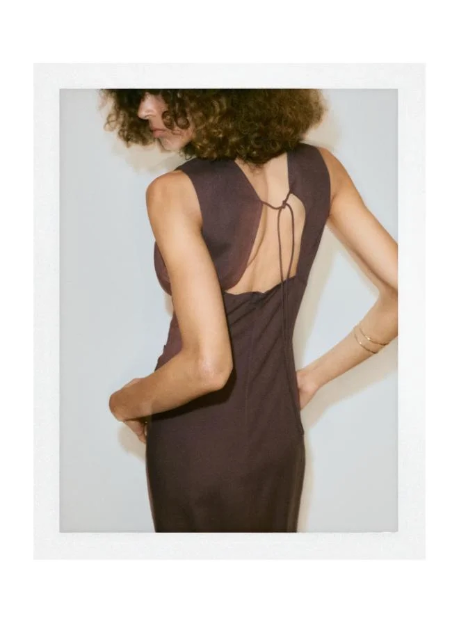 Mango dark brown Side Ruched Dress With Tie Detail for Women | Best Price UAE