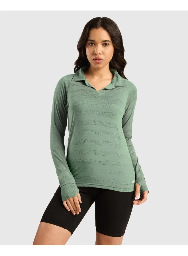 Musclemind Women's Vogue Polo Full Sleeve T-Shirt with Smart Collar, Breathable Fabric, Thumbholes, Raglan Sleeves