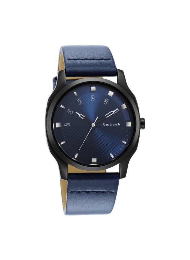 fastrack Stunners Analog Blue Dial Leather Strap Watch for Men – Quartz Movement, 46.5mm Round Case, Blue Leather Strap - Image 1