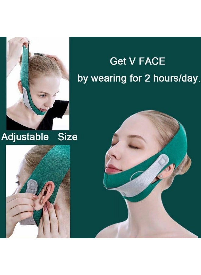COZIESS حزام تنحيف الوجه على شكل V من COZIESS - أقنعة وجه على شكل V لتشكيل الذقن المزدوجة للرجال والنساء، حزام رفع الوجه لرفع الخدين القابل لإعادة الاستخدام، حزام ذقن مضاد للتجاعيد مرن (أخضر (قطن، ليكرا) - Image 2