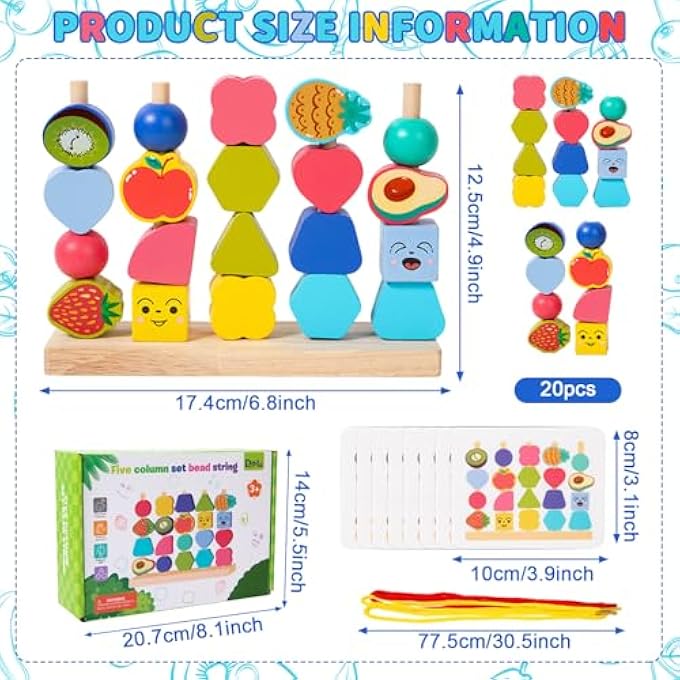 UOY MONTESSORI THREADING GAME, EDUCATIONAL TOY FROM 2 3 4 5 YEARS, WOODEN TOY, PLUG-IN GAME, THREADING GAME, BUILDING BLOCKS, SORTING GAME FOR CHILDREN, WOODEN EDUCATIONAL GAMES, STACKING GAME - Image 3